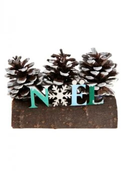 Décoration Noël Sur Bûche Et Pommes De Pin 11 X 4 X 11 Cm
