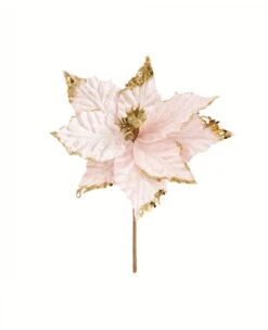 Fleur De Noël Rose Et Dorée 32 Cm