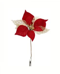 Fleur De Noël Rouge Et Dorée 20 Cm