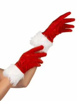 Gants Rouge Avec Fourrure Blanche Mère Noël Femme