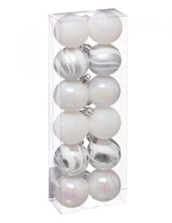 12 Mini Boules De Noël Blanches Et Argentées 4 Cm