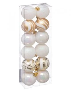 12 Mini Boules De Noël Blanches Et Dorées 4 Cm