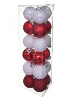 18 Mini Boules De Noël Blanches Et Rouges 3 Cm