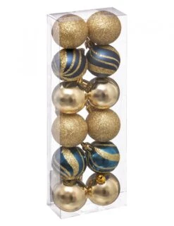 12 Mini Boules De Noël Bleues Et Dorées 4 Cm