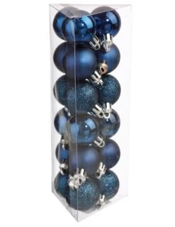 18 Mini Boules De Noël Bleu Nuit 3 Cm