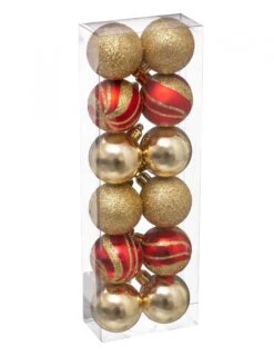 12 Mini Boules De Noël Rouges Et Dorées 4 Cm