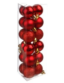 18 Mini Boules De Noël Rouges 3 Cm