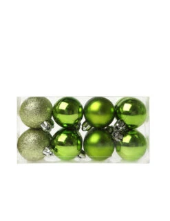 16 Mini Boules De Noël Vertes 4 Cm