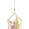 Suspension En Bois Maison Du Père Noël Rose 13 X 11 Cm -Decoration Magasin suspension en bois maison du pere noel rose 13 x 11 cm 337211 1