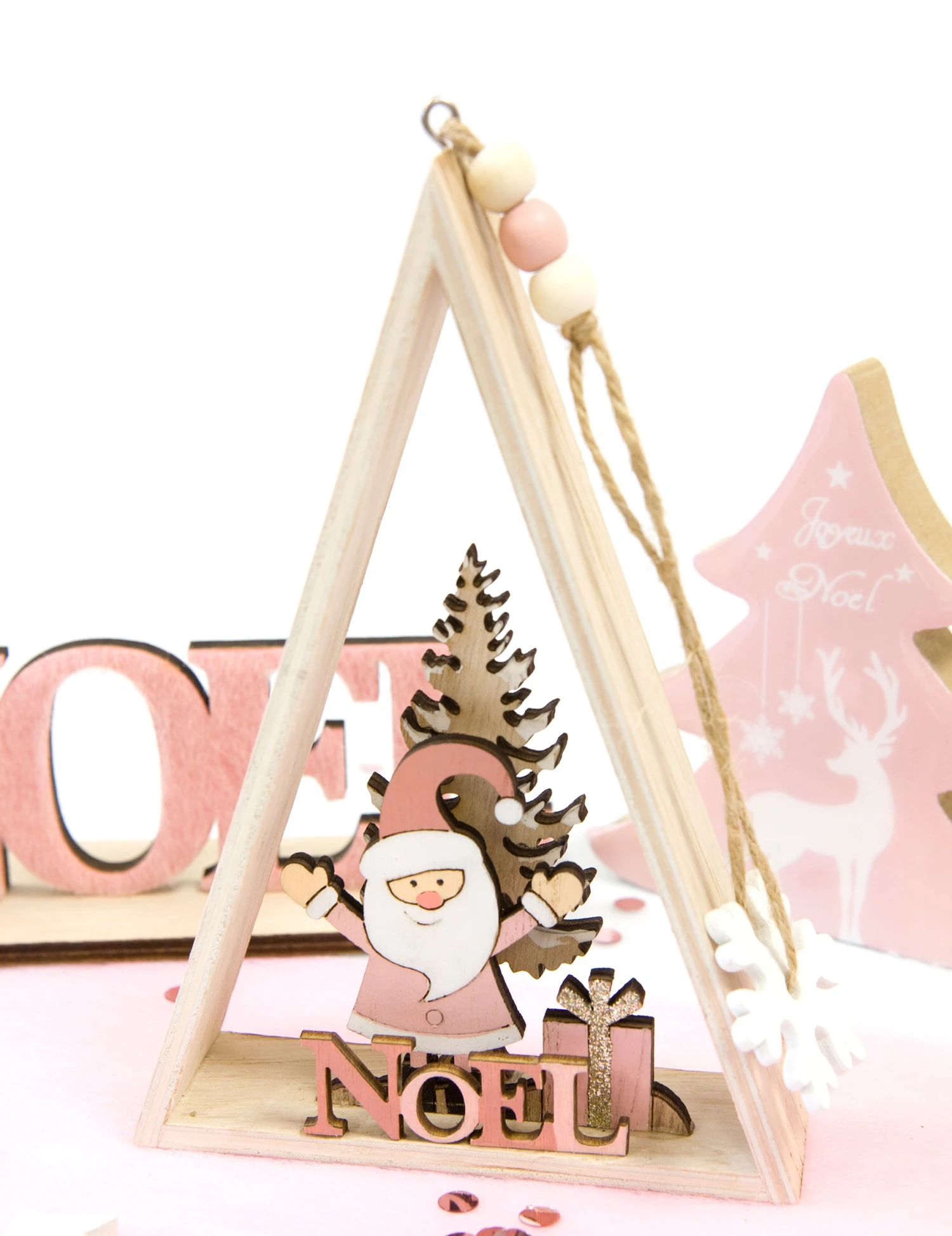 Suspension En Bois Père Noël Rose 29 X 6 X 3,5 Cm 4 Suspension En Bois Père Noël Rose 29 X 6 X 3,5 Cm – Image 2
