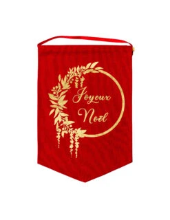 Suspension En Lin Joyeux Noël Rouge Floqué Or 20 X 30 Cm