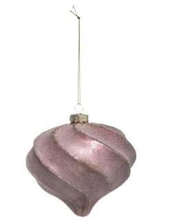 Boule De Noël Forme Goutte Et Spirales Rose Et Or 10 Cm