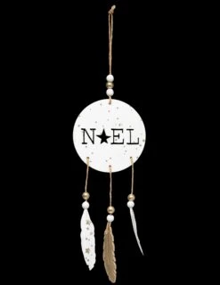 Suspension En Bois Noël Boho Et Plumes 28 Cm